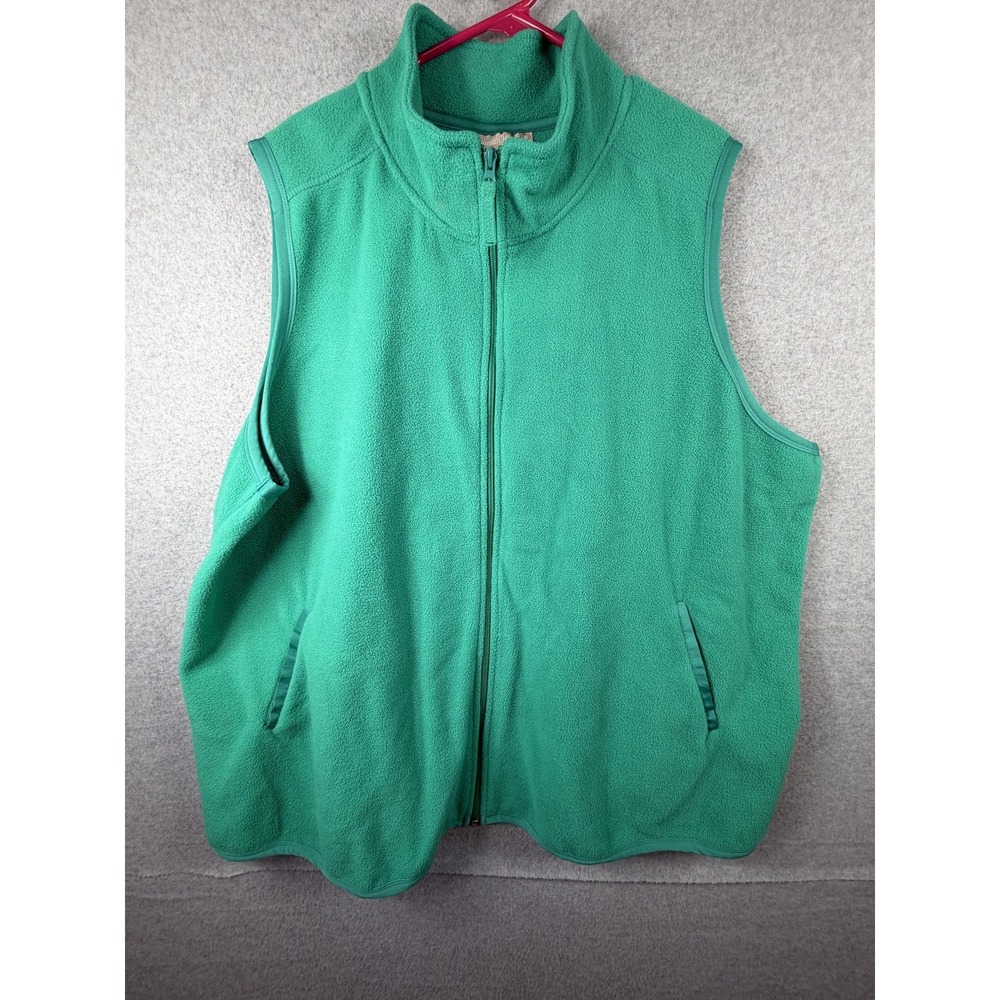 Woman Within Vest Womens 2X Green Fleece Full Zip Pockets Casual Layer